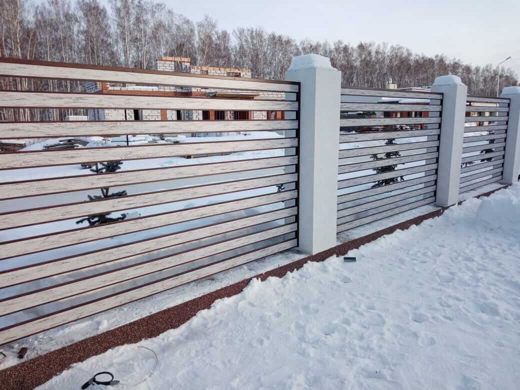 забор-ранчо из металлопланкена 130м каштан красный + беленый дуб фото4 в Альметьевске